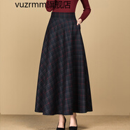 vuzrmm輕奢品牌潮牌秋冬新款女裝毛呢格子半身裙長裙復(fù)古高腰顯瘦a字裙中長款大擺裙子 紅白方格 M2.0-2.1尺長度85