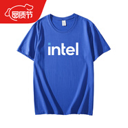 傾真英特新logo短袖 intel衣服T恤男純棉半袖信仰極客工裝上衣夏季 藍色 3XL