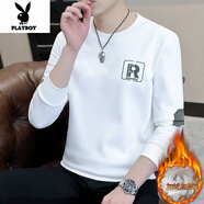 花花公子（PLAYBOY）長袖T恤男秋季加絨春秋加厚衣服秋裝上衣2025新款秋冬打底衫衛(wèi)衣 1966 白色 加絨 XL 【建議120-135斤】
