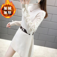 抖芊  針織連衣裙冬天連衣裙新款高品質(zhì)秋冬時(shí)尚洋氣減齡中長(cháng)款外穿連衣裙針織打底衫加絨毛衣女 米白【全身加絨】 L _106斤-115斤