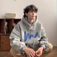 WEIJUE連帽衛(wèi)衣男2024新款秋冬季學(xué)生寬松潮牌寬松日系重磅男生上衣外套 灰色 XL碼（110斤-145斤）
