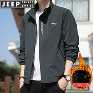 JEEP SPIRIT吉普夾克男外套上衣男士春秋季新款純色棒球服立領(lǐng)春秋中青年服裝 深灰色 加絨 2XL (130斤-145斤)