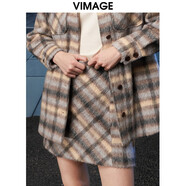 緯漫紀（VIMAGE）格紋包臀a字羊毛呢子短裙半身裙顯瘦百搭冬新款V1806424 鳶尾黃70 S (1)