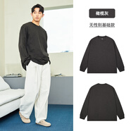 棉的美學(xué)300g復古重磅長(cháng)袖t恤女春秋寬松百搭純色純棉圓領(lǐng)衛衣厚實(shí)打底衫 橄欖灰【竹節棉肌理感】 XS -寬松款【推薦75-95斤】