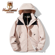 西域駱駝（VANCAMEL）三合一防風(fēng)沖鋒衣款男女夾克加厚保暖可拆卸登山服滑雪服運(yùn)動(dòng)外套 KY1997S雪柔粉/黑色-女 M