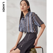 LANDI商場(chǎng)同款LANDI藍地夏季新款波點(diǎn)拼接蕾絲復古印花襯衫女短袖 花色 S