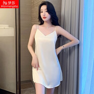 仙夢莎新款冰絲帶胸墊睡裙女夏季吊帶性感睡衣連衣裙韓版甜美少女家居服 331-杏色 L