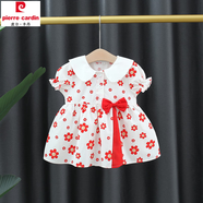皮爾卡丹（pierre cardin）女童純棉連衣裙夏季兒童小女孩背心裙0到3歲女寶寶夏裝公主裙子 紅色娃娃花朵裙 85 cm(85cm)
