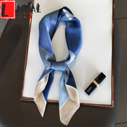 LUCALY空姐絲巾森女系素色菱形格子拼色小方巾絲巾女百搭春季新款職業(yè)小領(lǐng)巾圍巾 藍色