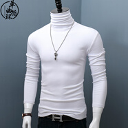 單曲循環(huán)港風(fēng)潮牌高領(lǐng)長(cháng)袖打底衫男士純色修身t恤新款秋冬季保暖上衣 白色 2XL 155斤左右穿