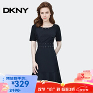 唐可娜兒（DKNY）【京東奧萊】黑色連衣裙女夏季新款收腰顯瘦氣質(zhì)短袖A字裙裙子P8J P8JD7DRO-001 XS