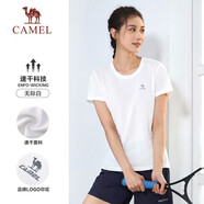 駱駝（CAMEL）運(yùn)動(dòng)T恤透氣健身衣跑步體恤寬松速干衣短袖上衣夏季 J23BAXN001B,無際白,女 L