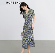 紅袖茶歇法式連衣裙夏季新款女裝收腰顯瘦V領(lǐng)復古輕熟氣質(zhì)碎花雪紡裙 藍花605 L