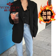 俞兆林小西裝女西裝外套女2023新款炸街網(wǎng)紅春秋韓版洋氣設(shè)計(jì)感白色西裝 黑色-加棉 加厚 L 建議110-125斤