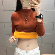 KJ保暖內(nèi)衣新款半高領(lǐng)保暖上衣女士毛衣秋冬季加絨加厚打底保暖衣女 加絨焦糖色（彩色袖） S