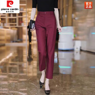 皮爾卡丹（pierre cardin）卡其褲子女夏季薄款2025新款高腰西裝褲春秋小腳九分褲煙管哈倫褲 酒紅色 XL 116斤-125斤