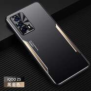 MARMOTER vivo iqooZ5手機殼金屬保護套iQOOZ5軟硬外殼V2148A磨砂鋁合金鏡 黑金色+全屏鋼化膜 vivo iQOO Z5