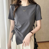 Mirza Mirror女士短袖2024年夏季新款t恤女修身不規(guī)則短款上衣設計感小眾 高級灰 均碼