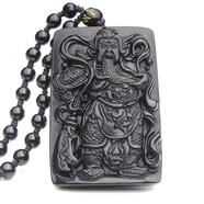 善領(lǐng)天然黑曜石關(guān)公吊墜武財神掛件龍晶項鏈男女款霸氣側(cè)露