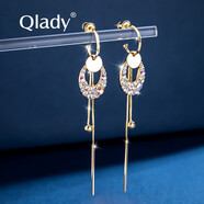 Qlady女士流蘇耳環(huán)女圓圈時(shí)尚長款氣質(zhì)耳墜女韓版簡約925銀針輕奢耳飾女新款潮流三八節(jié)禮物 金色