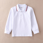 兒童白色T恤翻領(lǐng)男童長(cháng)袖上衣春秋打底衫中小學(xué)生校服POLO衫女童 白色紅黑杠 長(cháng)袖 偏胖請問(wèn)客服咨詢(xún)