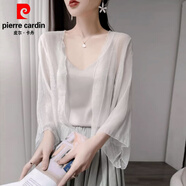 皮爾卡丹（pierre cardin）防曬開衫女薄款披肩夏配吊帶連衣裙子外搭罩衫薄紗雪紡上衣小坎肩 白色 XL