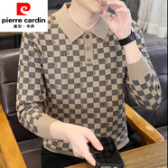 皮爾卡丹（PIERRE CARDIN）秋冬季2024新款格子毛衣男翻領(lǐng)韓版長(zhǎng)袖針織衫痞帥個(gè)性POLO衫 93002卡其色 M 90-110斤