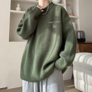 OEMG 美式慵懶風(fēng)潮牌毛衣外套男女秋冬季圓領(lǐng)日系復(fù)古情侶百搭針織衫 DSA336-1-FF671墨綠色 M [建議90-110斤]