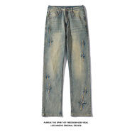 南極人夏季白底大碼高街星星牛仔褲特 黃泥染 M