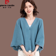皮爾卡丹（pierre cardin）針織開衫女春秋2025年新款洋氣蝙蝠衫外搭披肩毛衣外套衫 藍色 M