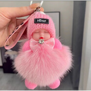 真狐貍毛球掛件可愛(ài)毛絨公仔睡眠娃娃汽車(chē)鑰匙扣包包掛飾 粉色