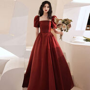 NRDCZ敬酒服新娘禮服氣質(zhì)顯瘦長款酒紅色級感結(jié)婚在逃公主訂婚裙小個子 酒紅色 L