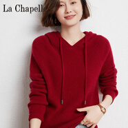 拉夏貝爾（La Chapelle）100純羊絨衫春秋帶帽羊毛衫女連帽加厚白色毛衣短衛衣針織帽衫韓 純100自動(dòng)發(fā)熱銹紅色 純100自動(dòng)發(fā)熱S