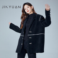 金苑（JINYUAN）可拆卸小西裝外套女2022冬季新款時尚國風(fēng)設(shè)計感大衣E225111 黑色 S