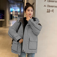 歌蜜奴短外套女2021春秋季女裝新款韓版寬松學(xué)生棉衣工裝棉襖子bf短款棉服1198 灰色 S