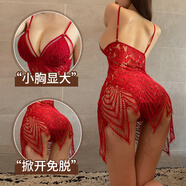 傾城鳥 性感睡衣女情趣內(nèi)衣蕾絲透明鏤空低領(lǐng)吊帶睡裙SM角色扮演制服誘惑套裝開檔露背免脫丁字褲1483紅