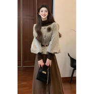 燁聆胖子穿搭一整套女冬季大碼女裝微胖套裝胖妹妹冬裝小香風(fēng)長(cháng)袖開(kāi)衫 外套+半身裙+打底衫【三件套】 L 100-120斤