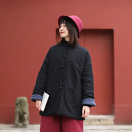 亂在江南民族風(fēng)中式復(fù)古簡約棉服女冬季新品亞麻夾棉保暖盤扣外套 黑色 均碼