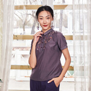 布符布符新款原創(chuàng)復(fù)古休閑氣質(zhì)時(shí)尚修身百搭刺繡短袖t恤女 紫苑 XL
