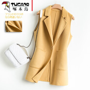 啄木鳥(niǎo)雙面舒適大衣女新款中長(cháng)款毛呢外套背心馬甲一?？?黃色 M