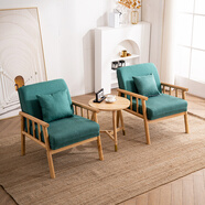 北歐實(shí)木單人沙發(fā)椅簡(jiǎn)約現代客廳臥室小戶(hù)型陽(yáng)臺休閑懶人布藝日式老虎椅子 【墨綠色】棉麻 可拆洗 單椅（一件）