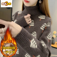 初徑加絨加厚高領(lǐng)毛衣女秋冬季2025新款短款小個(gè)子洋氣寬松針織打底衫 咖啡色【加絨】 加厚 XL 建議120-130斤