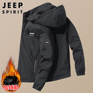 JEEP SPIRIT吉普夾克男外套秋季韓版男士上衣寬松連帽男裝 黑色加絨 2XL