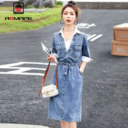 AEMAPE 牛仔連衣裙女2025春夏季新款時(shí)尚氣質(zhì)中長(cháng)款假兩件裙子秋季 MX-10-3008_藍色 XL
