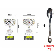 魔豆勝活水晶玻璃碗高腳小碗精致高級感沙拉燕窩甜品杯餐具小水果盤(pán)高顏值 透明款+透明款(+2勺)