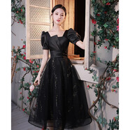 塞德勒黑色小晚禮服女宴會(huì )氣質(zhì)輕奢小眾高端生日成人禮洋裝連衣裙 黑色 M (建議96-105斤)