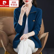 皮爾卡丹（pierre cardin）2024年翻領(lǐng)羊毛衫女大版胖母親洋氣拉鏈毛衣外套新款韓版針織開衫 藍(lán)色 6XL 建議185200斤