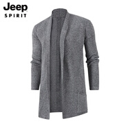 JEEP SPIRIT漫威毒液2025秋冬季新款男中長(cháng)款開(kāi)衫毛衣外套針織衫歐美風(fēng)毛線(xiàn)衣 灰色 4XL