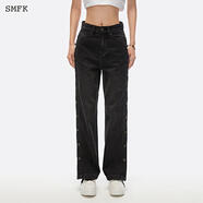 SMFK\x0aSMFK滑板解構(gòu)牛仔褲排扣寬松休閑直筒褲UJ001B/UJ001BL 午夜黑 M
