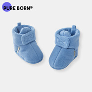 博睿恩（Pureborn）搖粒絨保暖嬰兒鞋新生兒軟底步前鞋子秋冬裝寶寶腳套 藍(lán)色 M 長11cm